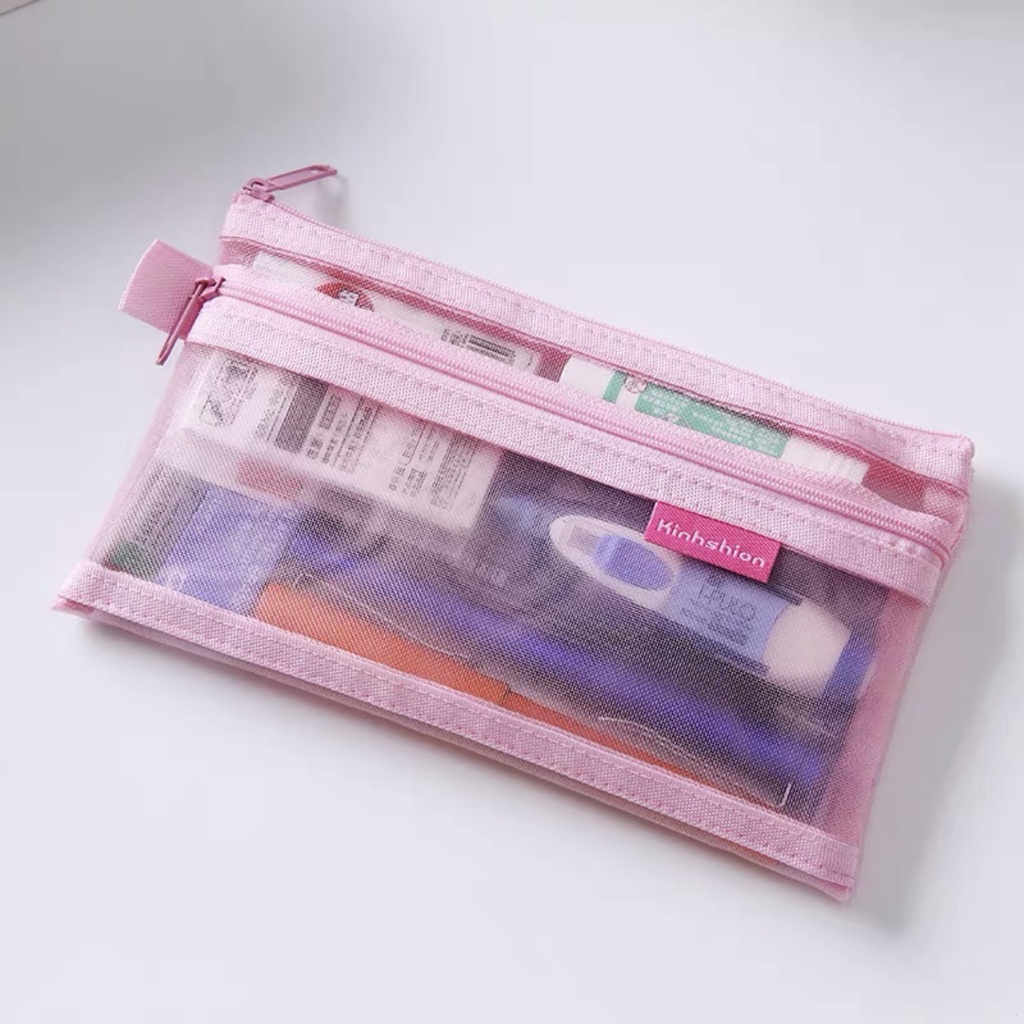 

Kotak Pensil 2 (Dua) Resleting / Tempat Pensil Mesh Jaring Transparan 2