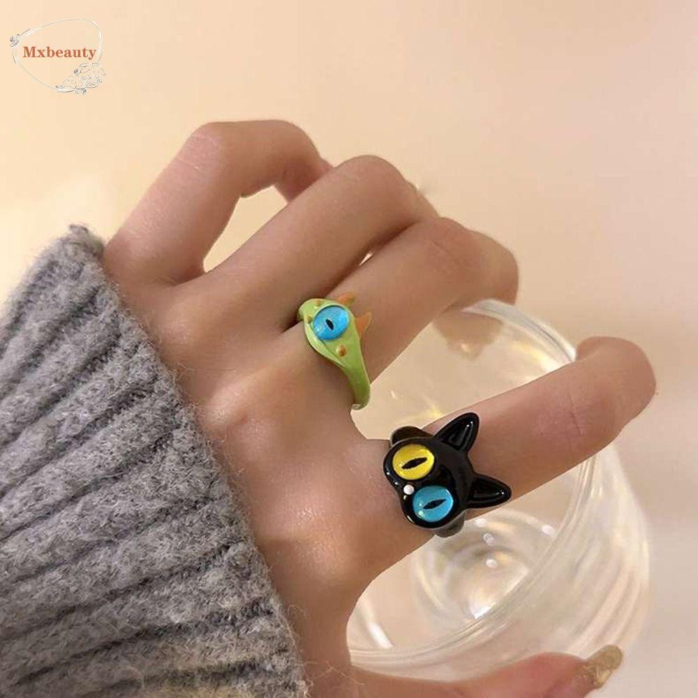 Mxbeauty Wanita Pembukaan Cincin Trendi Indah Hati Halus Enamel Kucing Merah Muda Busur-Simpul Gadis Hadiah Kelinci Gaya Korea Cincin