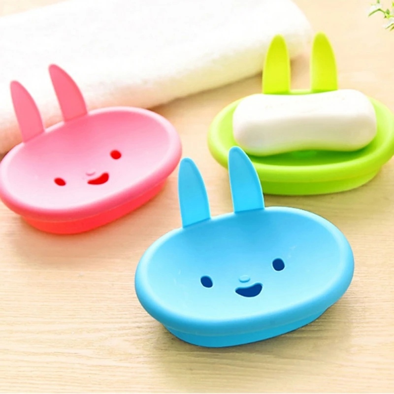 Rak Sabun Wajah Tersenyum Rak Penyimpanan Sabun Kelinci Kartun Kreatif Berbentuk Kelinci Kotak Sabun Dilepas Lapisan Ganda Tiris Tempat Sabun Soap Drain Dish Universal Dengan Tutup Portable