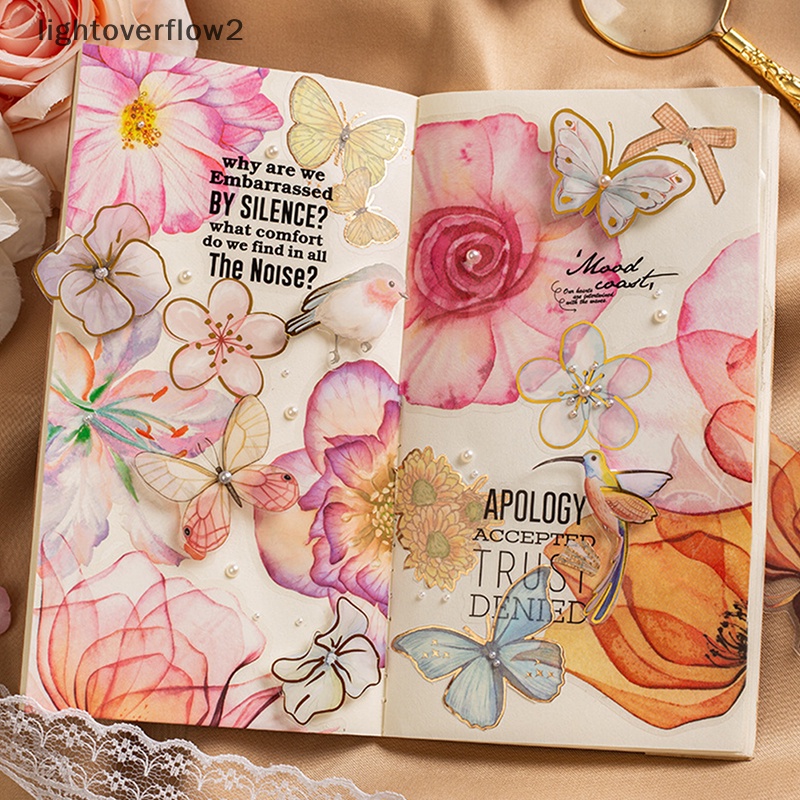 [lightoverflow2] 1set Kreatif PET Vintage Tanaman Bunga Kristal Tinta Stiker Scrapbook DIY Sticker Craft Journaling Scrapbooking Bahan Aksesoris [ID]