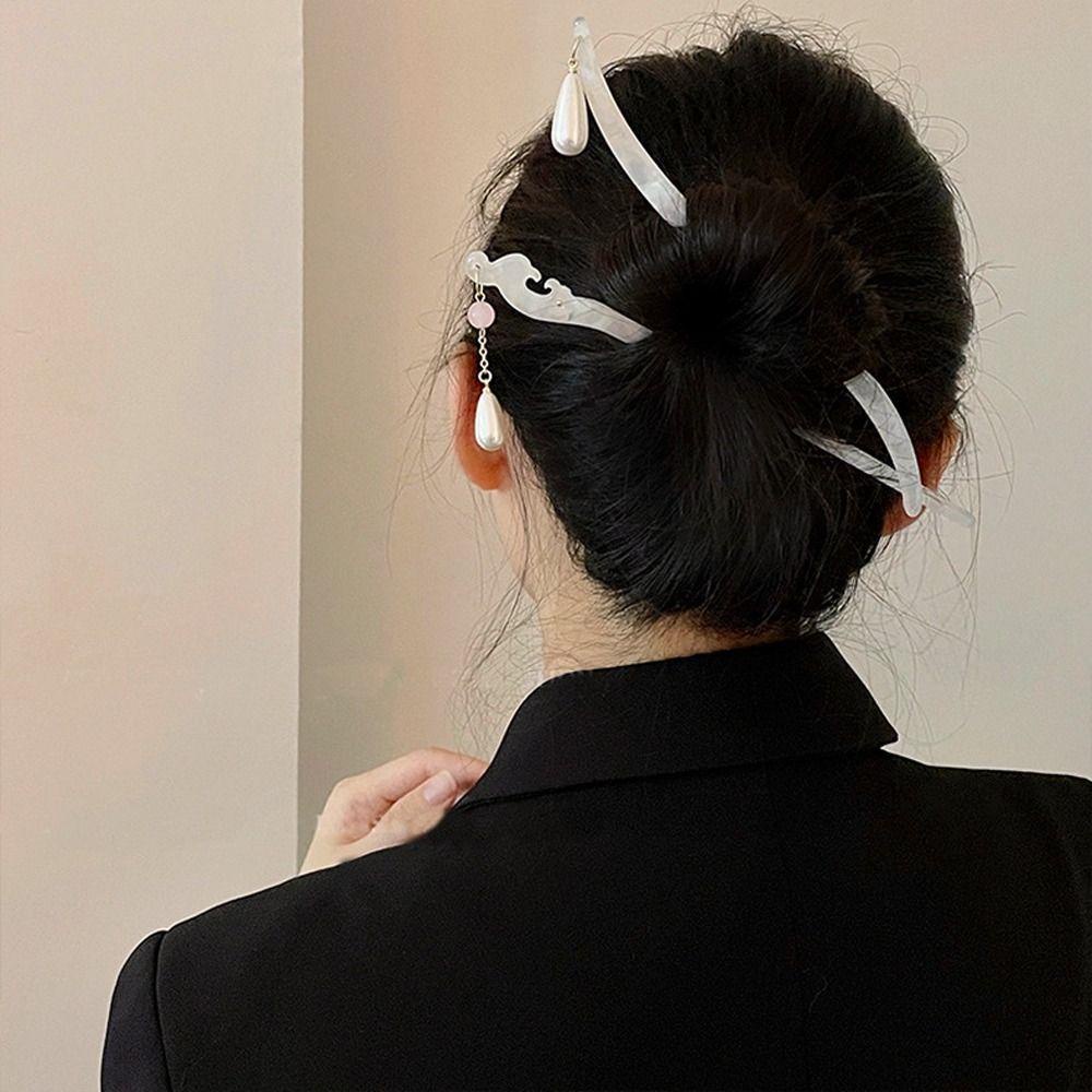 Fishstick Wanita Rambut Stik Elegan Vintage Simple Mutiara Korea Hair Clip Untuk Perempuan Gaya Kuno Dikepang Jepit Rambut Chinese Hair Fork