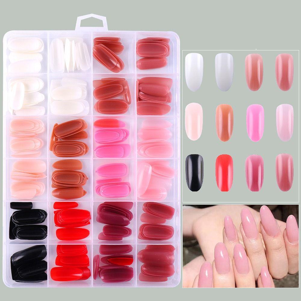 AUGUSTINA Agustina Tambalan Kuku Panjang Mix Gaya Elegent Detachable Artificial Ultra-Tipis Wearable Full Cover Nail Art Tips