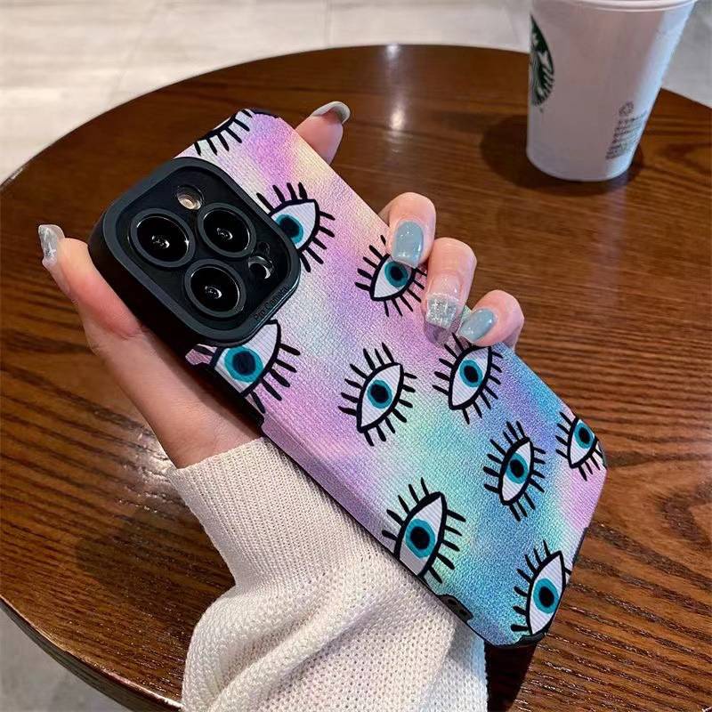 [Ready stock]  Leather Pretty Gradual Eyes Soft Case IPhone 6S 7 Plus 8 Plus X XS XR XS Max 11 13 12 14 PRO Max 14 Plus 12 13 mINI SE Phone Case for Girl Women