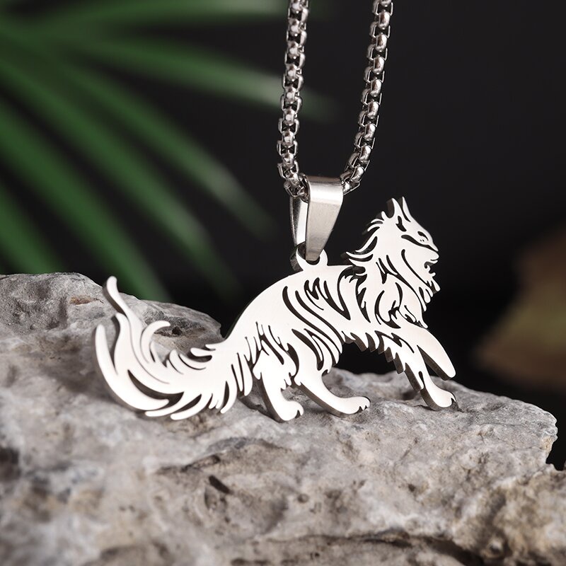 Lucu Mendominasi Fashion Desain Hewan Stainless Steel Serigala Kub Liontin Kalung Untuk Pria Wanita Perhiasan Mewah