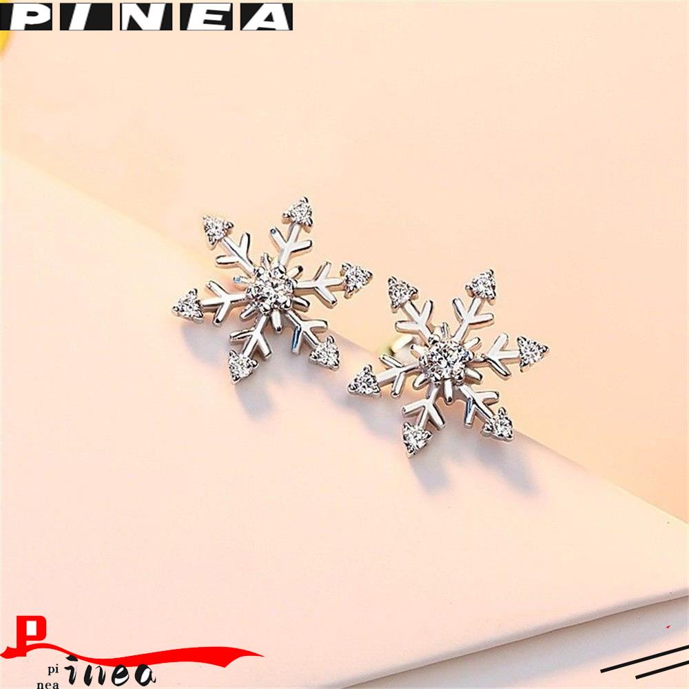 Nanas 1pasang Anting Snowflake Wanita Anak Hadiah Natal Berlian Berlian Berlian Imitasi