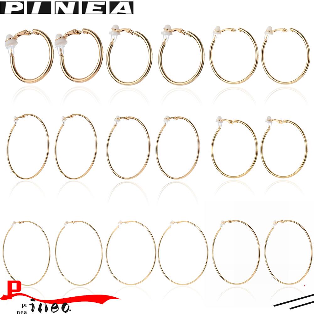 Nanas 1pasang Anting Hoops New Dengan Bantalan Pad Gold Silver Hitam Tanpa Tindik