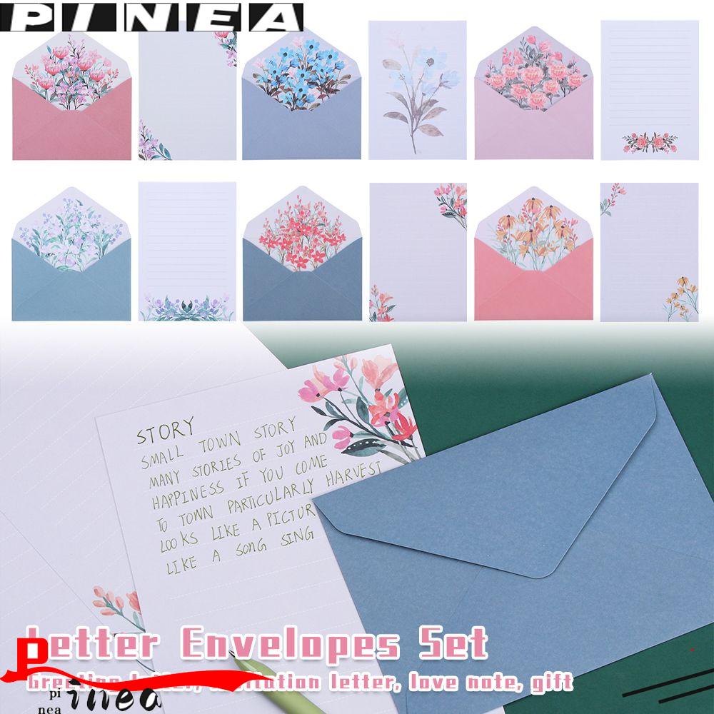 Nanas 6PCS/Set Amplop Surat Set Hadiah Kartu Undangan Ucapan Pesta Pernikahan Dicetak Bunga