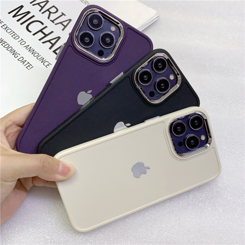 Bingkai Perlindungan Lensa Plating Silver Untuk IPhone Case14 13 12 11 Pro Max XR 7plus Alur Tiga Dimensi Silikon Lembut