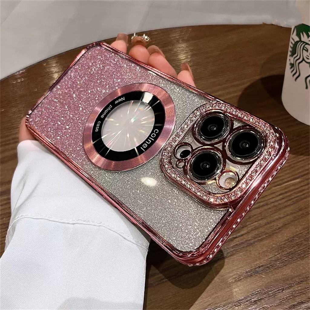 Case Cincin Magnetik Logam iPhone 14 Pro Max case iPhone 13 Pro Max11 12 Pro Max14 Plus Kedip Berlian Imitasi Perlindungan Kamera TPU shock protection soft case