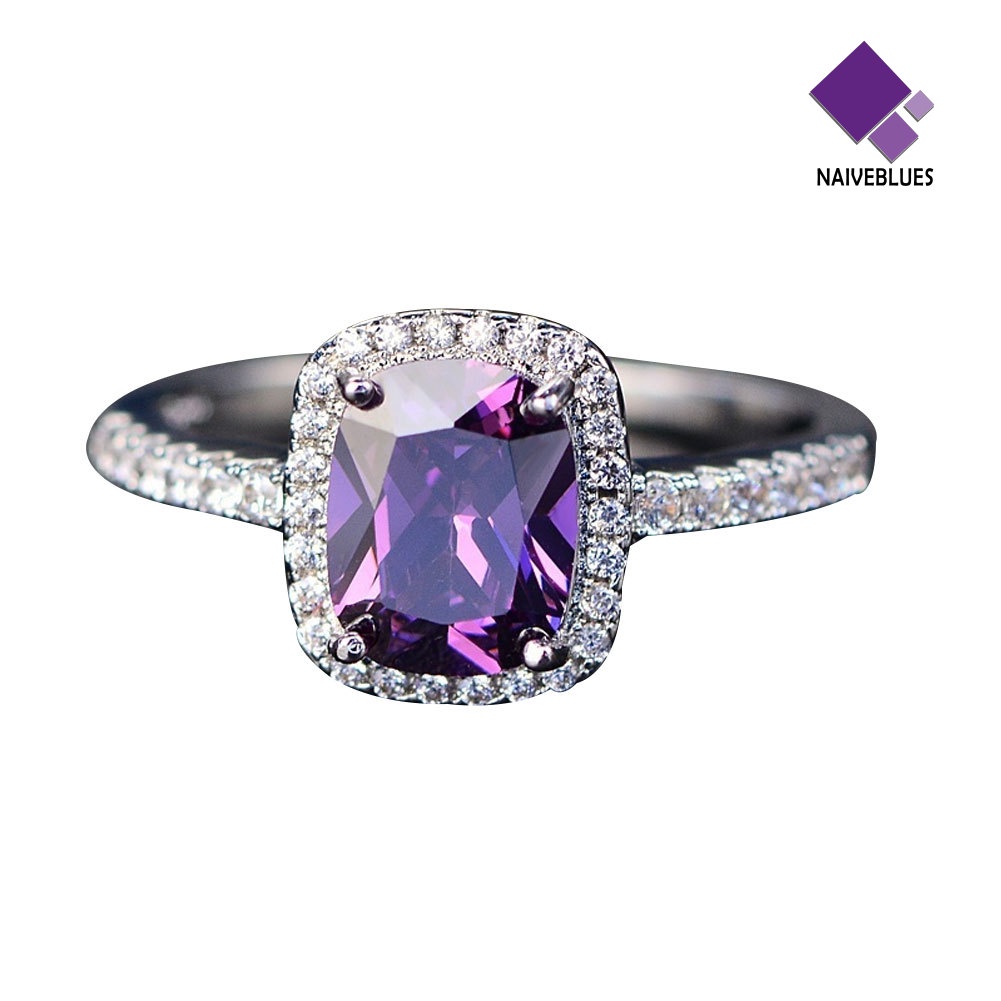 &lt; Naiveblues &gt; Cincin Tunangan Lamaran Berlian Imitasi Batu Permata Imitasi Persegi Bergaya