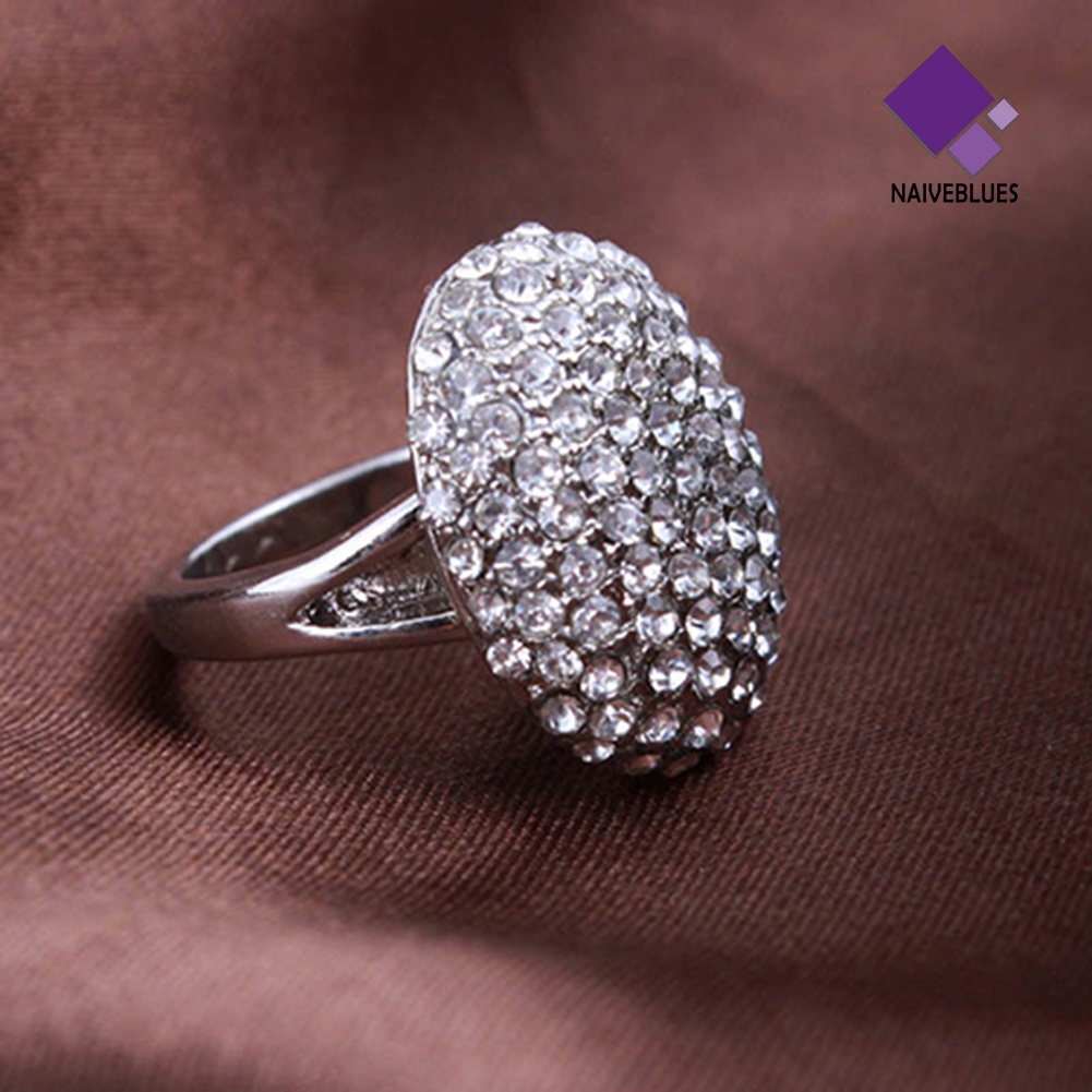 &lt; Naiveblues &gt; Cincin Tunangan Pita Pernikahan Potongan Berlian Imitasi Oval Mewah Wanita45087