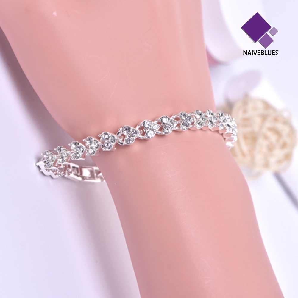 &lt; Naiveblues &gt; Gelang Wanita Hias Berlian Imitasi Berkilau Bangle Adjustable Untuk Pesta