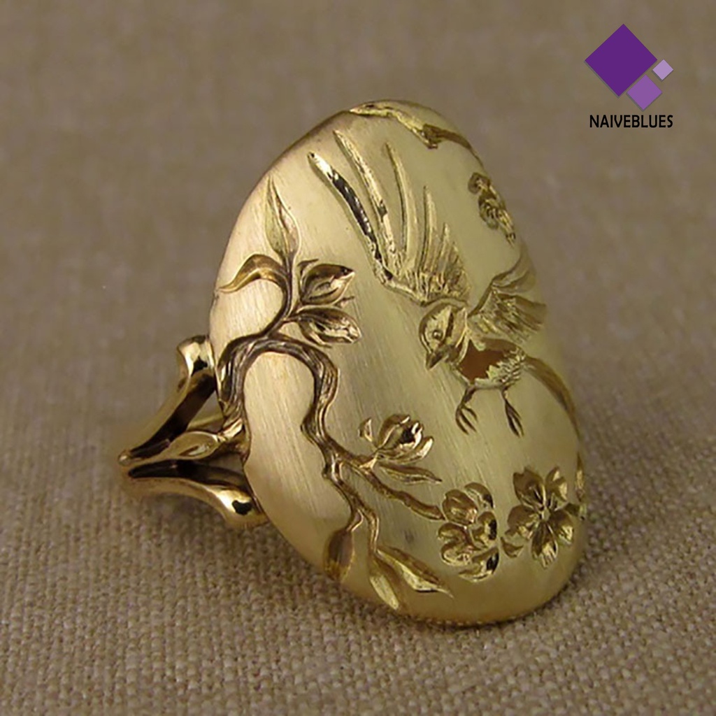 &lt; Naiveblues &gt; Cincin Wanita Vintage Indah Elegan Pertunangan Burung Dan Bunga Untuk Valentine