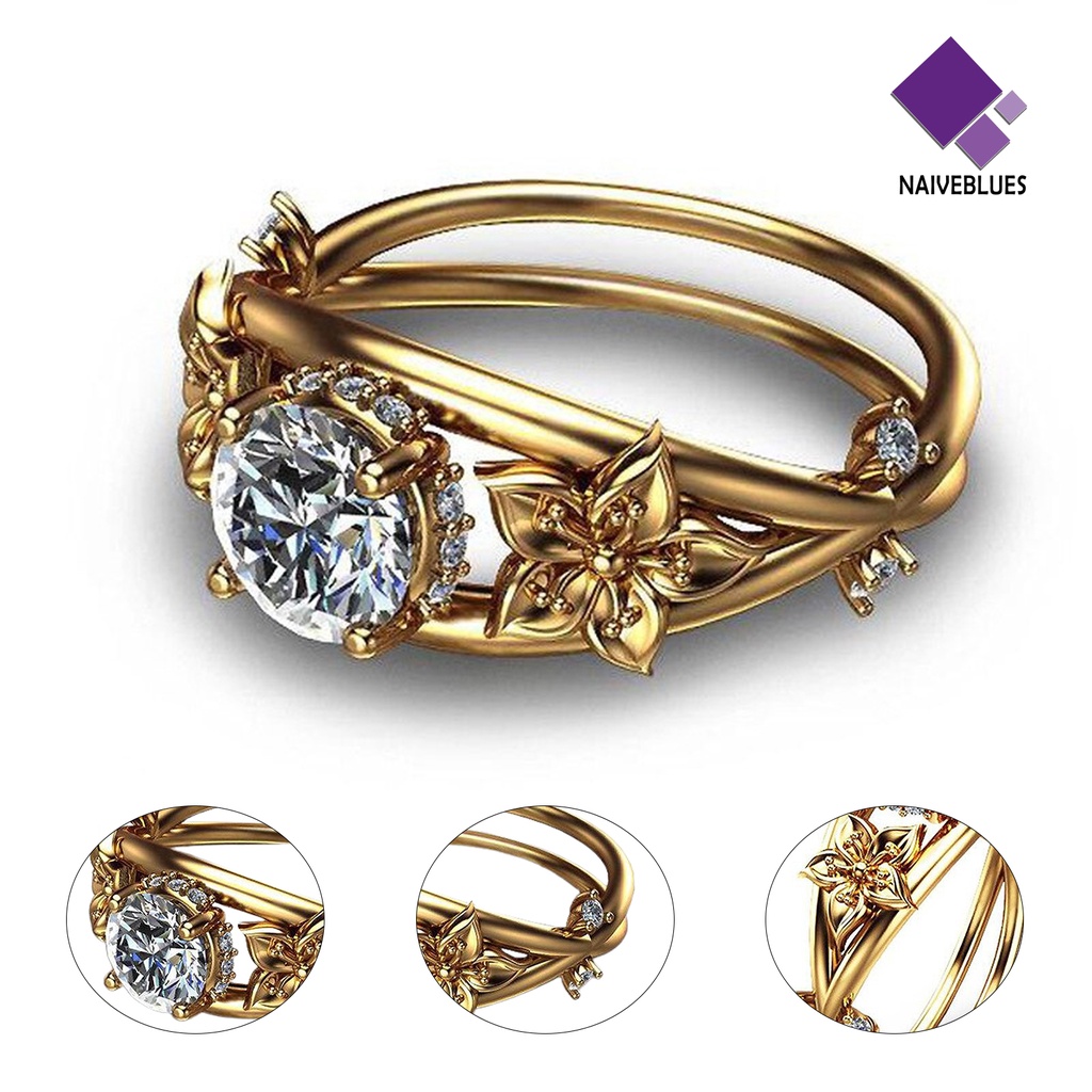 &lt; Naiveblues &gt; Cincin Wanita Bunga Perhiasan Lapisan Ganda Berkilau Fashion Penampilan Cincin Untuk