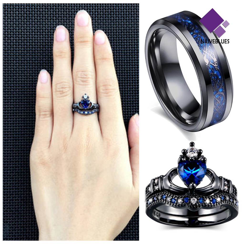 &lt; Naiveblues &gt; Wanita Cincin Berlian Imitasi Mengkilap Stainless Ringan Pasangan Jari Cincin Hari Valentine