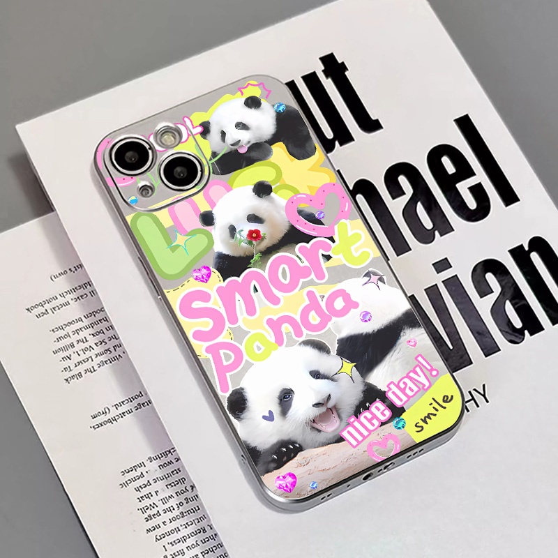 IPHONE Soft Electroplate Case Kompatibel Untuk Iphone14 13 12 11 Pro XS Max Panda Lucu Kupon Casing XR X8 +7 6S Plus Mini TPU Silikon Shockproof Phone Cover