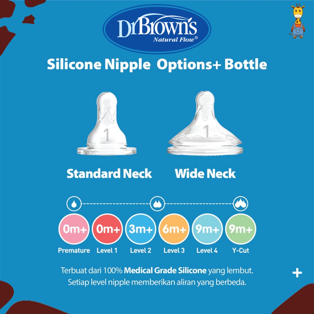 Dr. Brown's Silicone Narrow-Neck Options+ Nipple, 2-Pack / Dot Botol Susu