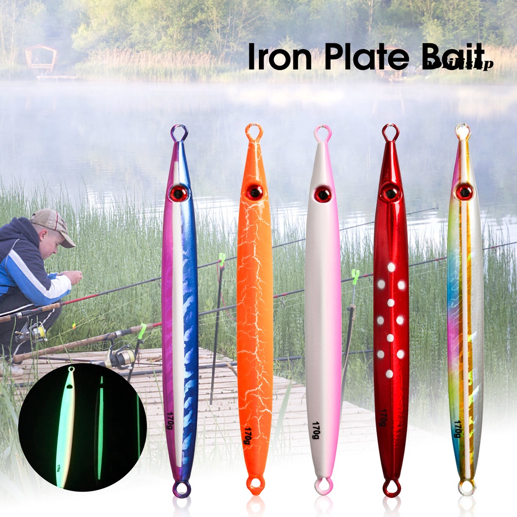 Bo-170g/17cm Cepat Wastafel Tidak Teratur Retak Permukaan Jig Lure 3D Mata Plat Besi Luminous Lure Umpan Perlengkapan Memancing