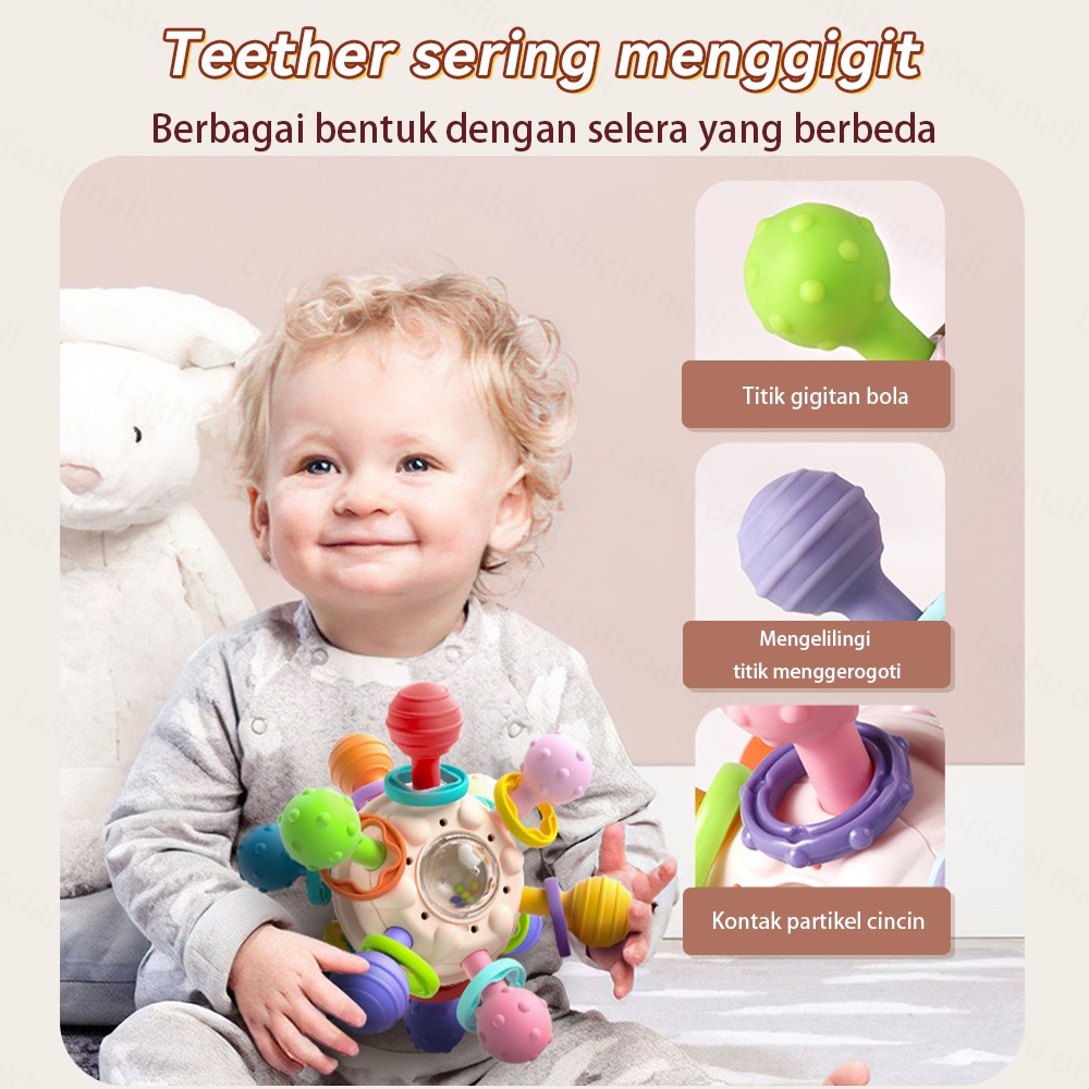 Lakhu Mainan Bayi Anak Manhattan Bola Rattle Gigitan Teether Bayi Karet Lembut Bpa Free