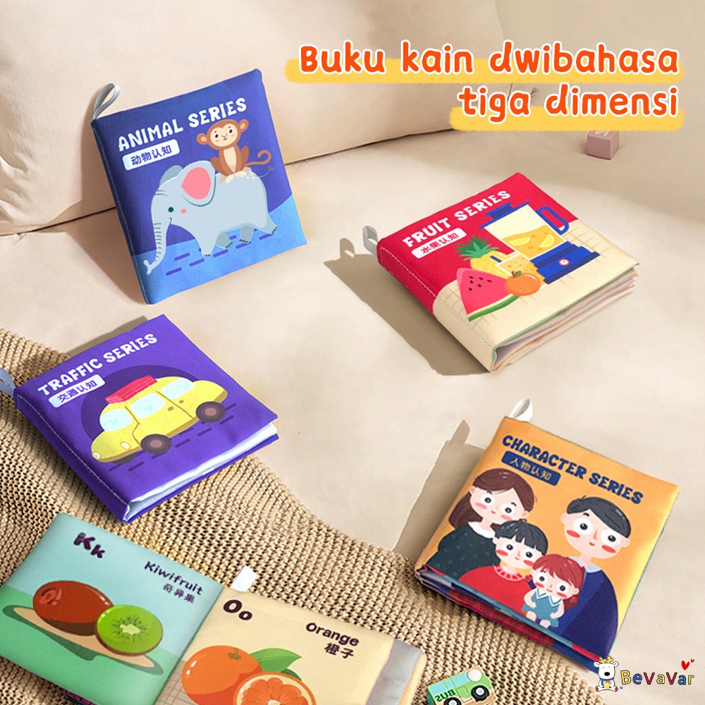 BEVAVAR Buku Bantal Bayi/ Soft Book Edukasi Bayi Mainan Edukasi Buku Kain Pillow book Bahasa Inggris