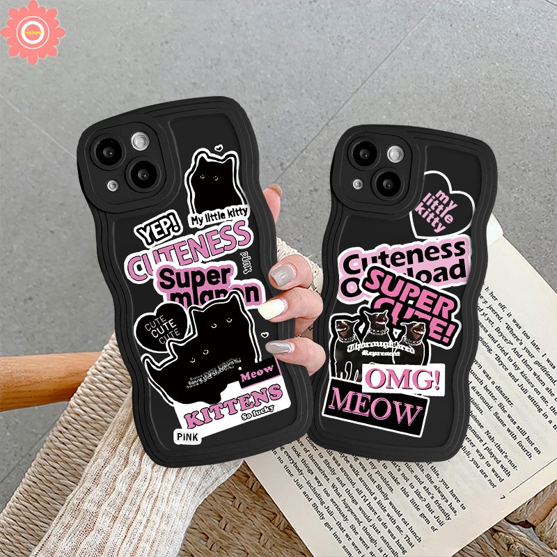 Untuk Redmi10 10A 10C 9A 9T 12C A1 9 9C A1+POCO X3 NFC Pro M3 Redmi Note 10s 11s 9s 8 9 11 10 Pro Mi 11T Pro Keren Kartun Kucing Anjing Ins Trendi Stiker Label Tepi Bergelombang Casing Tpu Empuk