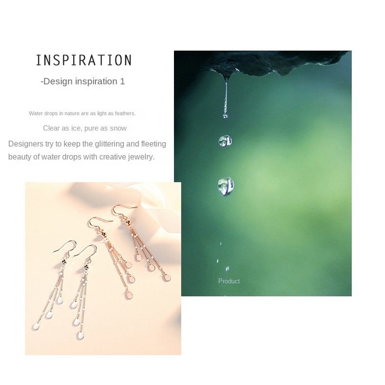 Fashion Panjang Rumbai Anting-Anting Perempuan925 Sterling Perak Rose Gold Kecil Segar Bulat Manik-Manik Tetesan Air Anting-Anting All-Match Anting-Anting