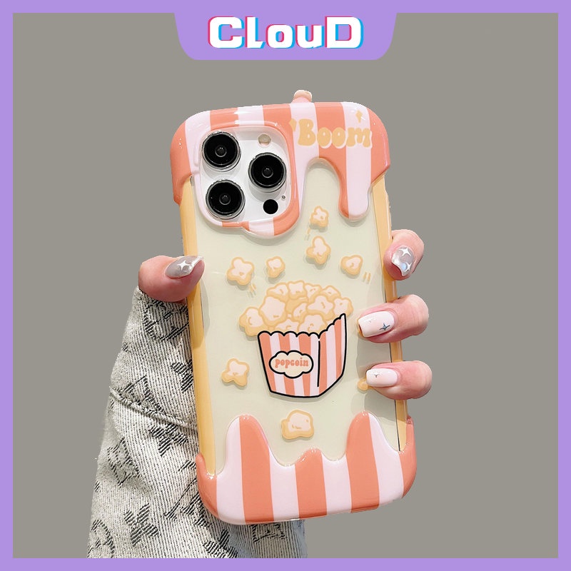 IPHONE Ins Korea Aesthetic Kartun Lucu Popcorn Phone Case Kompatibel Untuk Iphone11 14 12 13 Pro Max7 8 Plus XR 7Plus X XS Max SE 2020 8Plus Silikon Lembut 3D Ice Cream Cover