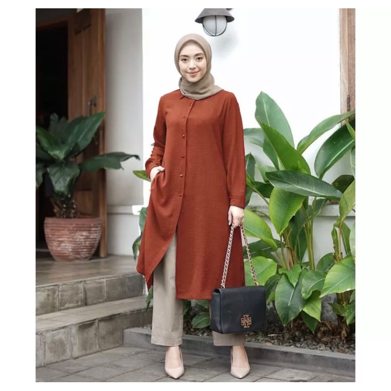 Grece Tunik Pololinen - Grace Tunik-  Long Tunik / Baju Tunik Korea / Korean Outfit Kancing Depan Bu
