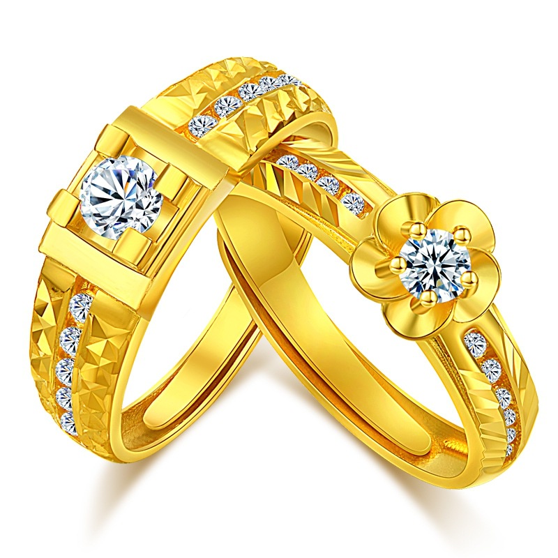 Goldkingdom Aksesoris Perhiasan Fashion Ready Stock Cincin Berlian Lapis Emas Pasangan Cincin Kawin Pria Dan Wanita.