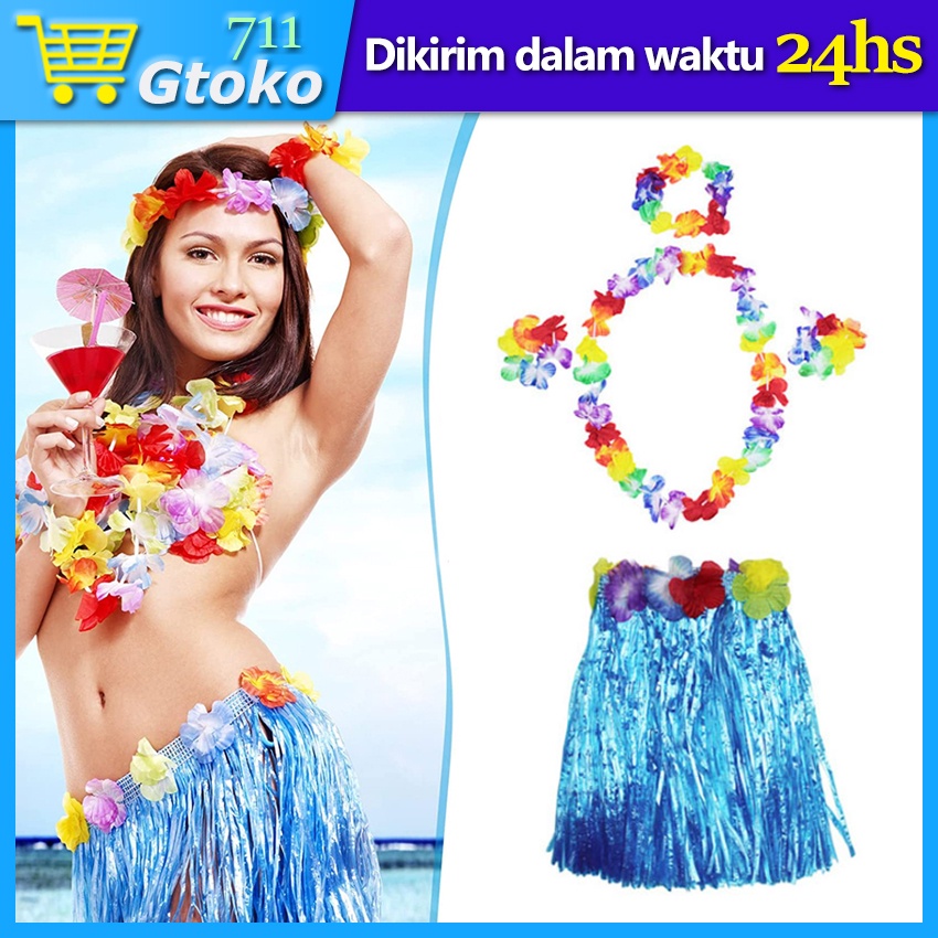 Rok Rumbai Hawai Bunga / Hula Skirt Rok Hawai Rumbai / Rok Hula Hula Untuk Hawaiian Party 1 Set