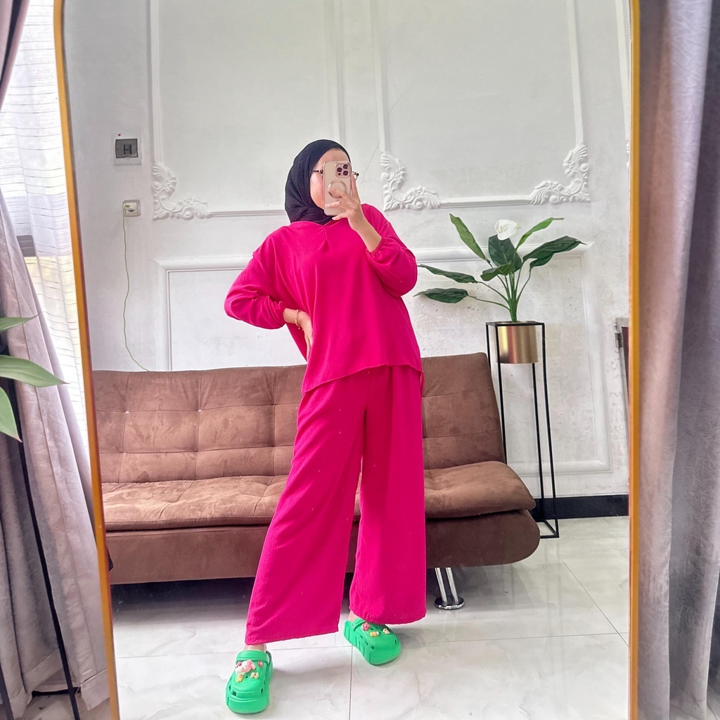 BEFAST - ZFC OOTD WANITA SETELAN CICA / Betha One Set Wanita Polos Airflow / Oneset Casual Wanita Keluaran Terbaru / Fashion Kekinian Remaja ABG Trendy / Outfit Daily Wanita Terlaris / Set Atasan V-neck Legan Panjang+Celana 3/4