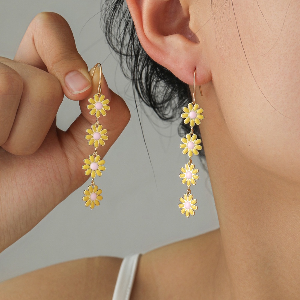 2 Pcs Warna-Warni Anting Bunga Indah Daisy Drop Menjuntai Anting-Anting Elegan Manis Anting Hadiah Untuk Perempuan