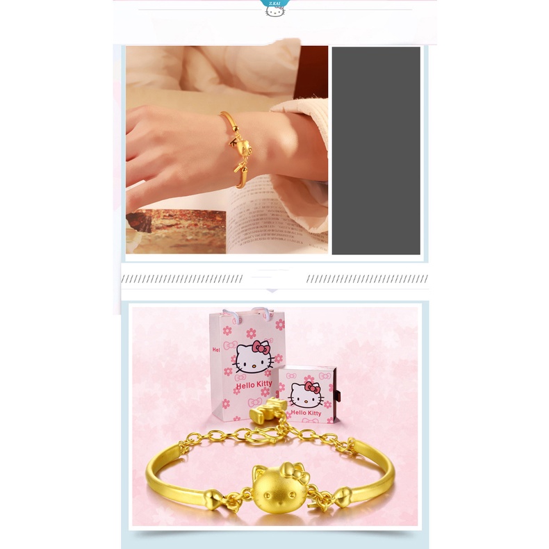 1pcs2023 Sanrio Hellokittys Kawaii Gelang Berwarna Emas Elegan Fashion Perhiasan Tangan Ornamen Kreatif Kartun Aksesoris Gelang [ZK]