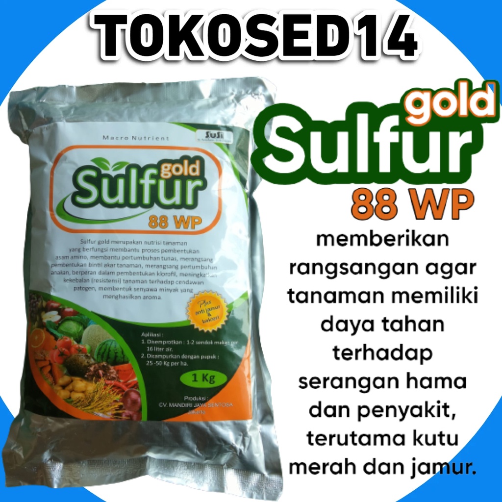 sulfur gold 88wp 1kg fungisida bahan aktif belerang sulfur pertanian TOKOSED14