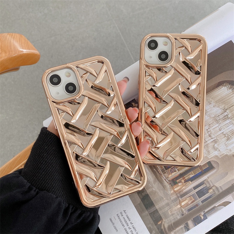 IPHONE Casing Ponsel Silikon Motif Kepang Tiga Dimensi Cocok Untuk Iphone11 12 13 14 Pro max Casing Anti Jatuh TPU Soft case Anti slip Kotor Iphone14 plus