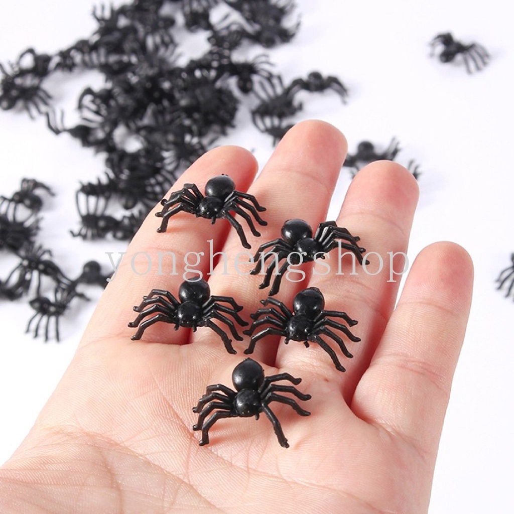 100 Pcs/set Plastik Hitam Mini Spider Lucu Prank Pesta Dekorasi Festival Perlengkapan Prop Bercahaya Spider DIY Halloween Dekorasi Mainan Anak