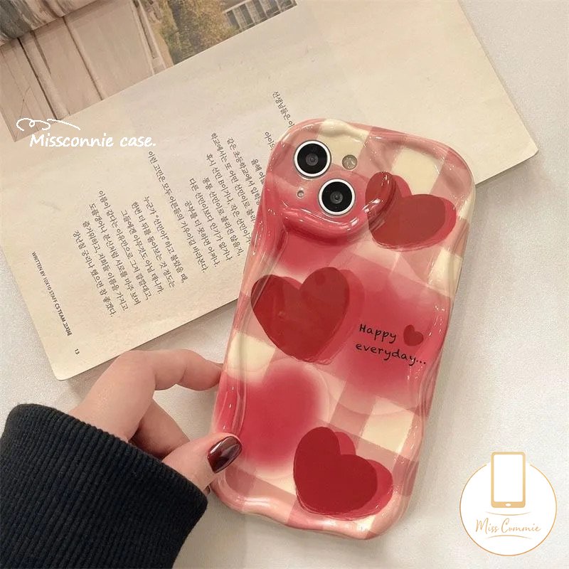 Case Untuk Vivo Y11 Y36 Y02T Y35 Y02 Y17 Y51A Y31 Y95 Y21 Y12s Y16 Y91C Y30 Y91 Y51 Y22 Y12 Y33s Y20 Y15s Y12i Y15 Y15A Y22s Y21s Y20i Tpu 3D Wavy Curved Edge Love Heart Lattice Case