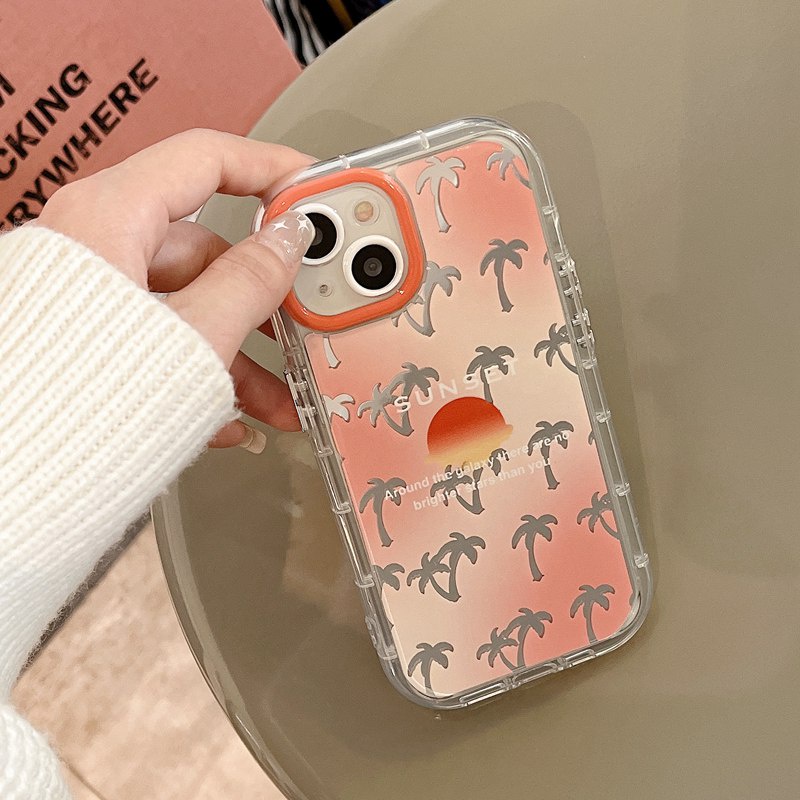 【Ice Cream Mirror】Air Bag PrettyOrange Coconut Tree Soft Case IPhone 11 12 13 14 Pro Max Women's Gift Cute Phone Case Make Up