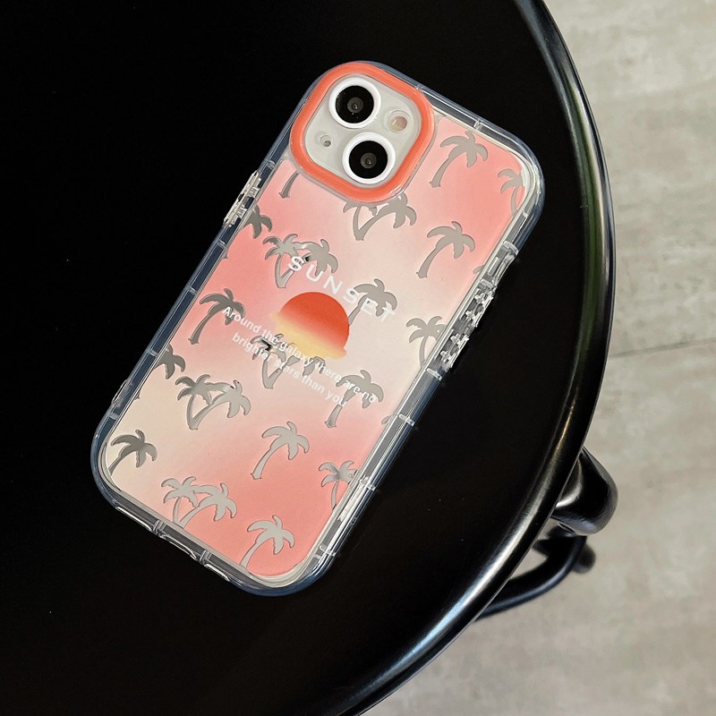 【Ice Cream Mirror】Air Bag PrettyOrange Coconut Tree Soft Case IPhone 11 12 13 14 Pro Max Women's Gift Cute Phone Case Make Up