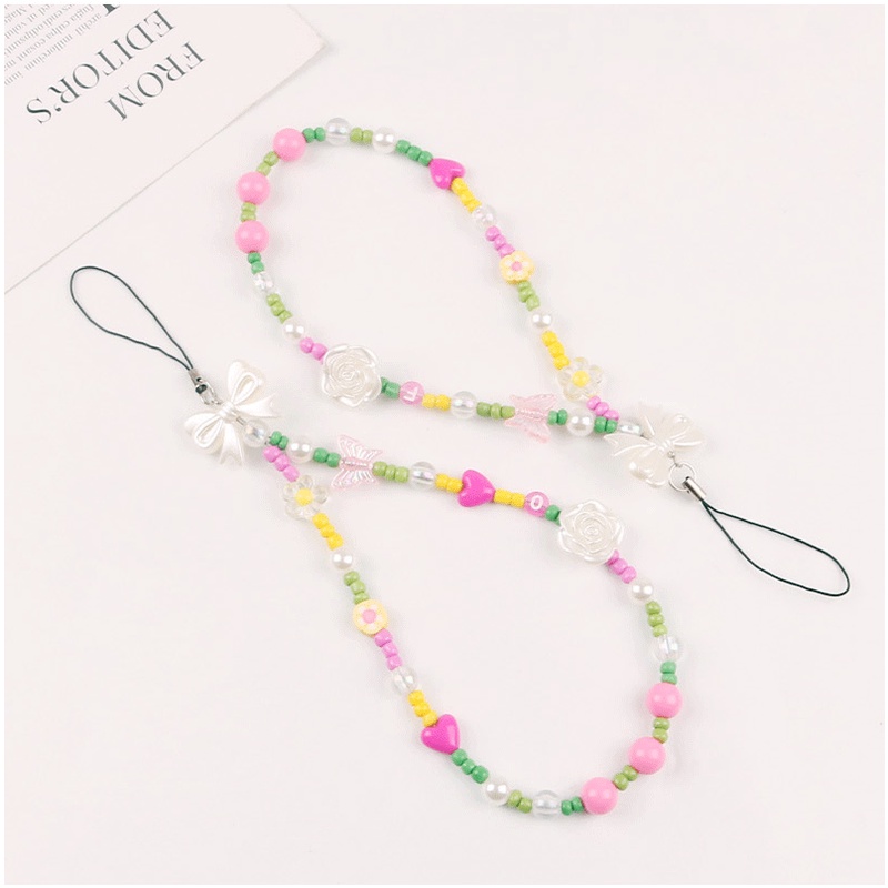 3d Pearlescent Camellia Beads Dengan Rantai Manik-Manik Kayu Universal Pendek Pergelangan Tangan Anti-Hilang Tali Untuk Semua Ponsel Case Bluetooth Earphone TWS Cover DIY