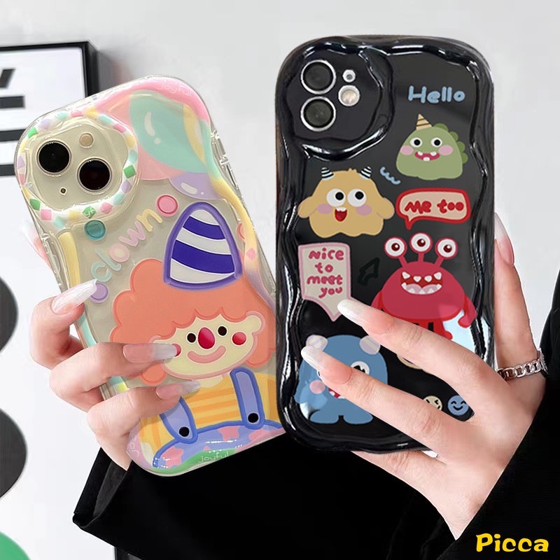 Casing Tepi Melengkung Bergelombang 3D Untuk Redmi Note11 11s 10s 10 10Pro 10 Pro Max Redmi A1 A2 10C 10 9C 9T 10A 9 9A 9C NFC POCO M3 Kartun Monster Kecil Lucu Badut Soft Cover