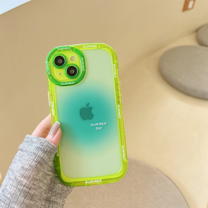 【Fluorescence Case】All New Halo Air Bag Independent Buttons Soft Case IPhone 11 12 13 14 Pro Max Women Girl Fashion Pretty Apple Phone Case ip 14