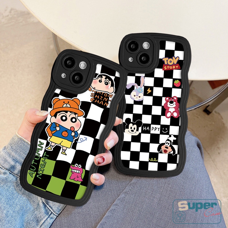 IPHONE Casing Crayon Shin-chan Lucu Kompatibel Untuk Iphone11 13 14 XR 12 Pro Max 7Plus 14 6 7 8 6s Plus X XS Max SE 2020 Lembut Bergelombang Tepi Disney Kartun Miekey Manyo Sarung Dinosaurus Papan Catur