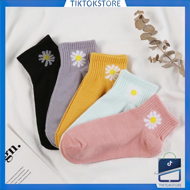 TIKTOK - D2022 Kaos Kaki Pendek Wanita / Kaos Kaki Korea / Ankle Sock / Kaos Kaki Semata Kaki / Kaos Kaki Motif Bunga Daisy K5051