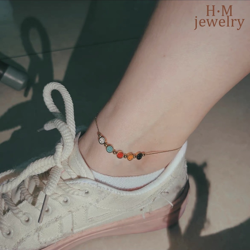 2023 New Colorful Smiley Anklet Light Luxury Refined Grace High Sense Ornament