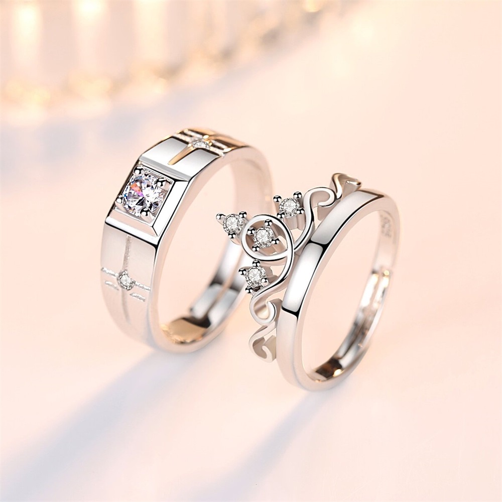 Cincin Couple Mahkota Mewah Korea Pria Wanita Pembukaan Adjustable Wedding Ring Jewelry