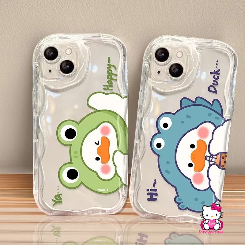 Case Pasangan Tahan Guncangan Untuk Redmi10 A2 9C NFC A1 10C 10A 9A 9 9T Redmi Note11 11s 9 8 10s 10 Pro Max Plus POCO M3 Buaya Transparan Bebek Lucu 3D Wavy Curved Edge Soft Cover