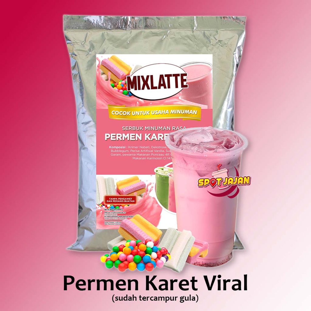 

MIXLATTE Permen Karet Viral 1 kg Bubuk Minuman Dengan Gula / Serbuk Instan Rasa Bubble Gum