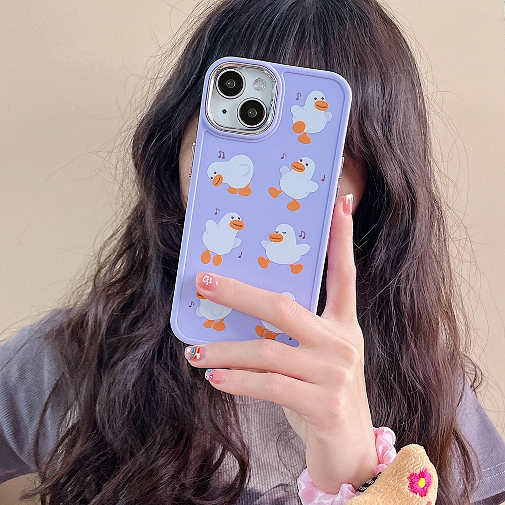 Kartun Happy Duck IPhone Case Kompatibel Untuk Iphone11 Casing14 Pro Max Ip13 12 11 Pro Max 12 Pro Max Shockproof Lembut TPU Belakang Ponsel Cover