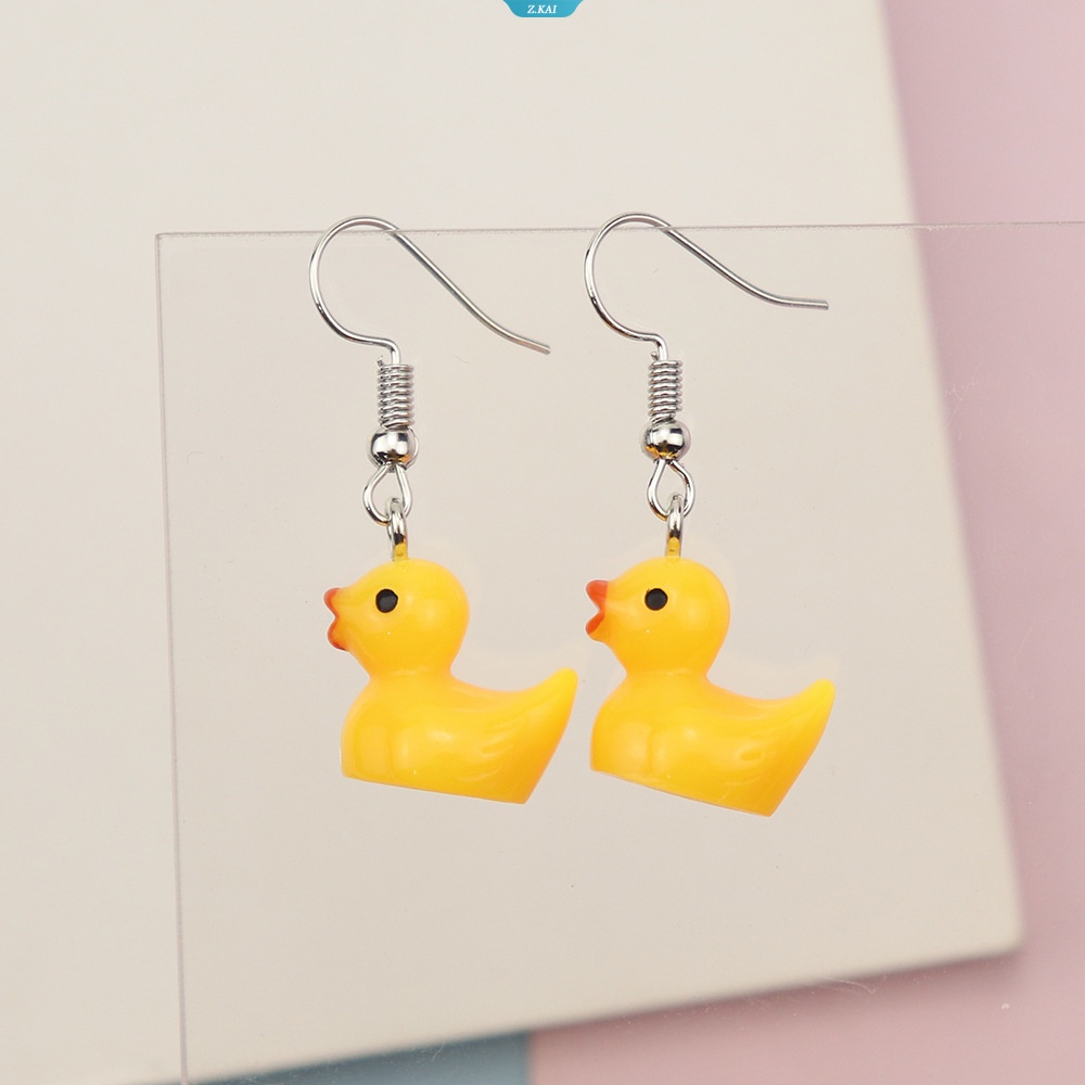 Fashion Korea Minimalis Lucu Silika Gel Kecil Lemon Kuning Bebek Anting Untuk Temperamen Gadis Hadiah Anting Perhiasan [ZK]